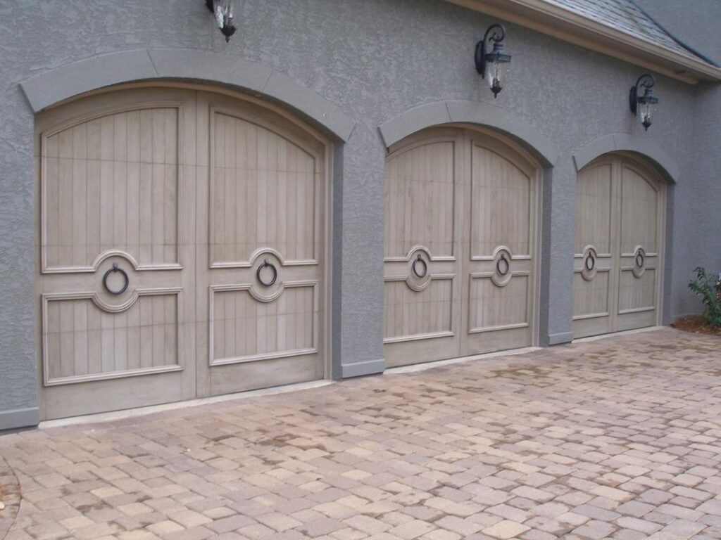 Wood garage doors with custom light finish